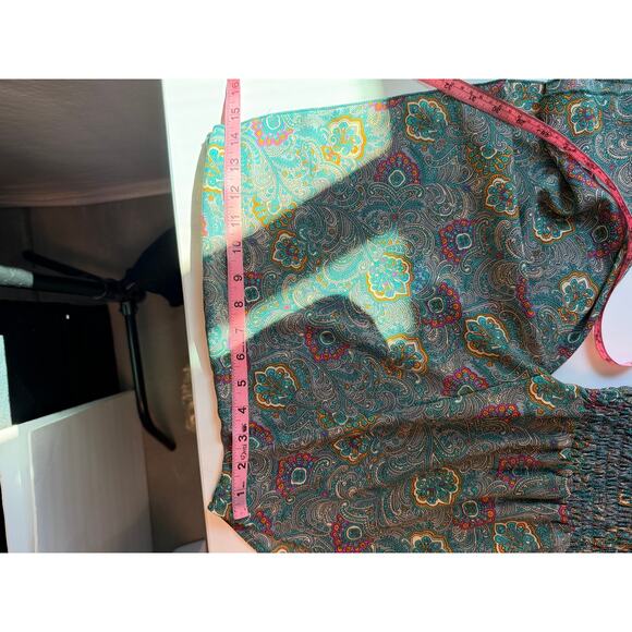 Anthropologie Boemo Green midi dress Paisley Tiered smocked Size L Boho Regency - Picture 11 of 11